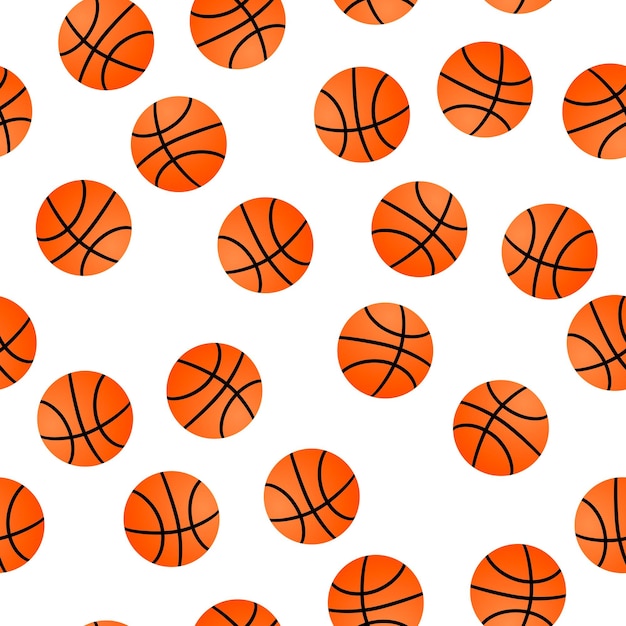 Pomarańczowe piłki do kosza na białym tle Koszykówka bezszwowy wzór Ilustracja wektorowa sportowa kreskówka Łatwy do edycji szablon projektu