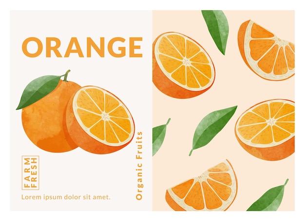 Pomarańczowe Szablony Projektów Opakowań W Stylu Akwareli Ilustracji Wektorowych