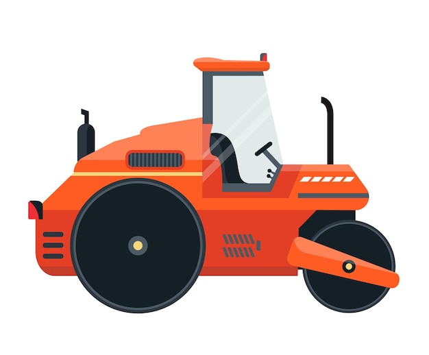 Pomarańczowy Walec Drogowy Na Białym Tle Ikona Rollercompact Gleby Asfalt Ciężkie Maszyny Ilustracji Wektorowych