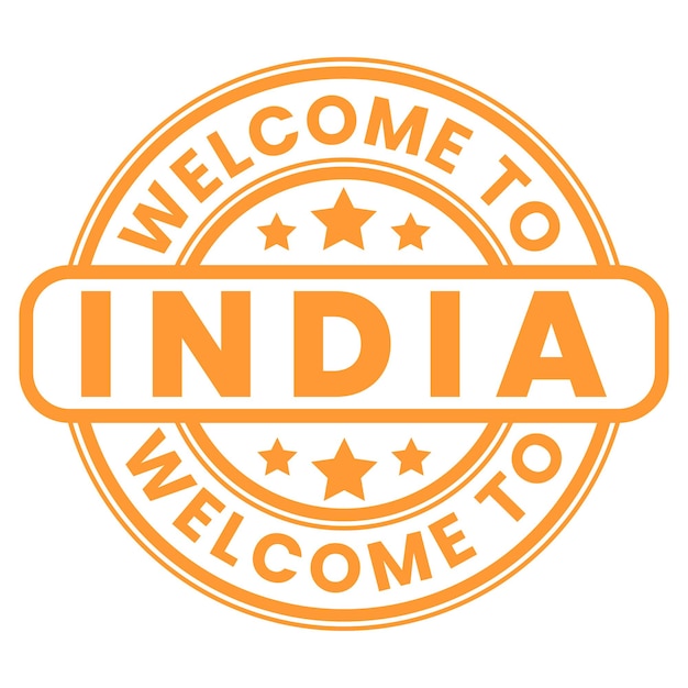 Pomarańczowy Witamy w Indiach znak, pieczęć, naklejka z ilustracji wektorowych gwiazd