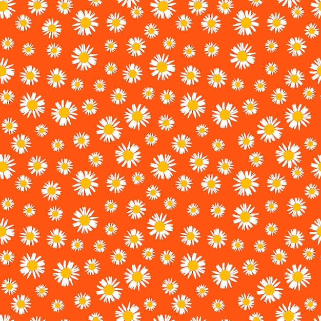 Pomarańczowy Wzór Z Kwiatami Rumianku