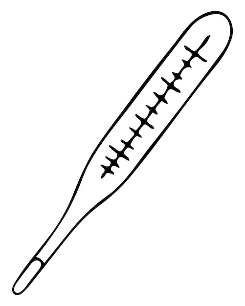 Pomiar Temperatury Termometr Rtęciowy Narzędzie Medyczne W Stylu Doodle