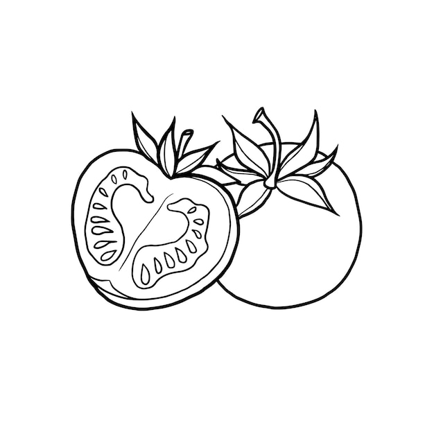 pomidor warzywa kreskówka ładny kawaii doodle kolorowanie strona rysunek ilustracja clipart