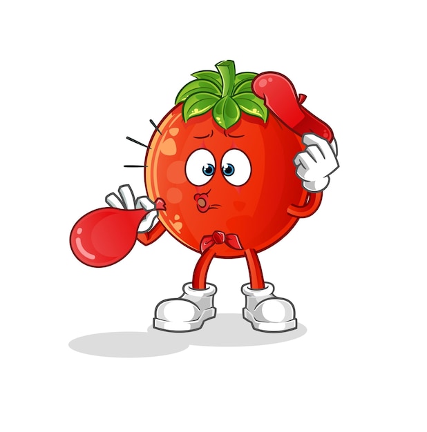 Pomidorowa pantomima dmuchanie balonem kreskówka maskotka wektor