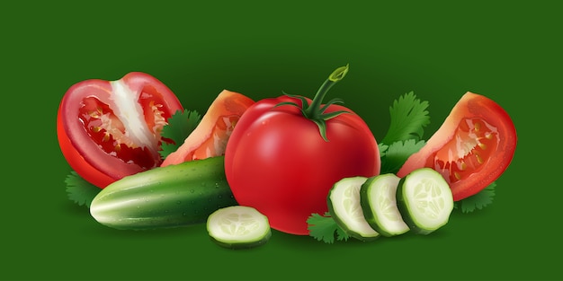 Plik wektorowy pomidory, ogórki i sałatki