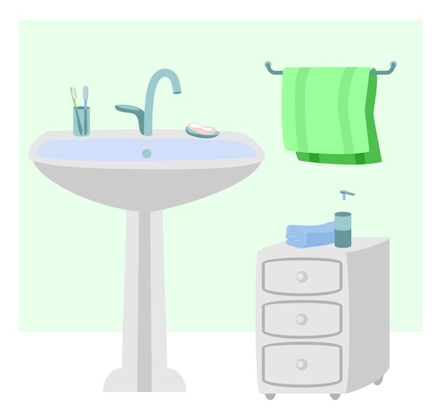 Pomieszczenie Sanitarne Z Umywalką Ręczniki Ilustracja Wnętrze łazienki Higiena Miejsce Do Mycia Rąk