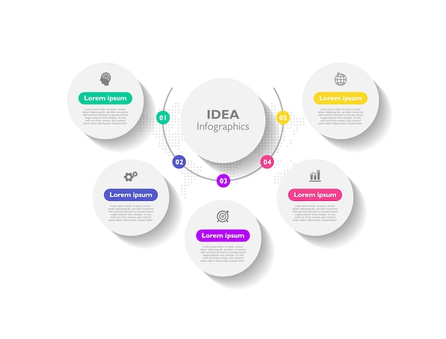 Pomysł Biznes Infografika Szablon Koło Kolorowe Z Pięcioma Krokami