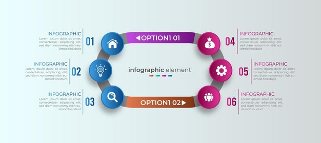 Pomysł Na Infografikę Z Gradientową Osią Czasu Z Sześcioma Opcjami