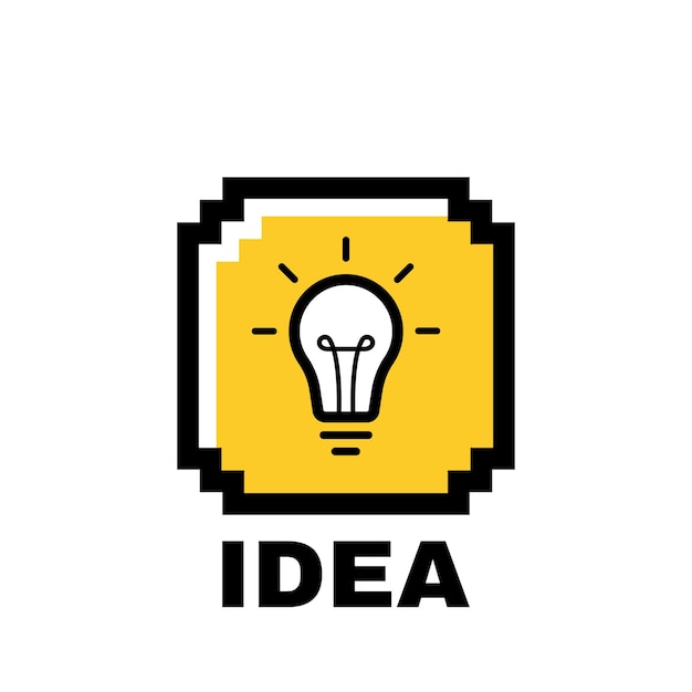 Pomysł Na Projekt Etykiety Z żarówką I Promieniami Wewnątrz Pudełka Pikseli Projektowanie Logo Ilustracja Wektorowa