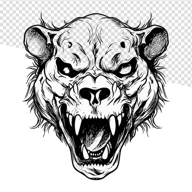 Pooky Zombie Lion Handdrawn Bw Skull Flash Tattoo Creepy Coloring Page And Doodle Art In Vector