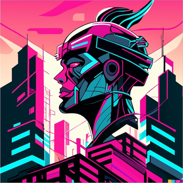 Plik wektorowy pop art spotyka futurystyczny cyborg neon urban tattoo