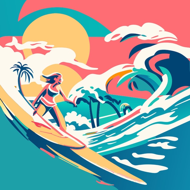 Plik wektorowy pop art surf wektorowy ilustracja płaska 2