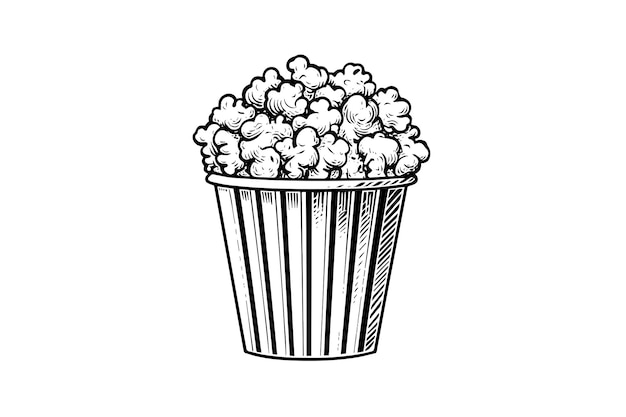 Plik wektorowy popcorn w pudełku grawerowanie atramentu wektor ilustracja grafika liniowa