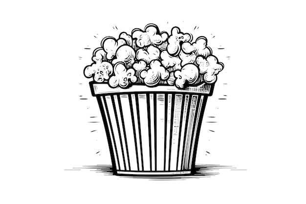 Plik wektorowy popcorn w pudełku grawerowanie atramentu wektor ilustracja grafika liniowa