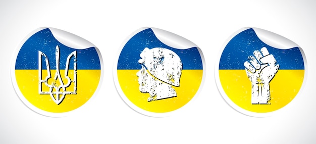 Popieram Ukrainę Zestaw Naklejek Flaga Ukraińska Z Koncepcją Ikona Stylu Grunge Ilustracja Wektorowa