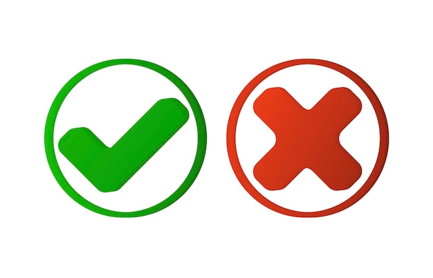 Popraw Niepoprawny Znak Zestaw Ikon Prawidłowego I Złego Znaku Zielony Haczyk I Płaski Symbol Czerwonego Krzyża Sprawdź