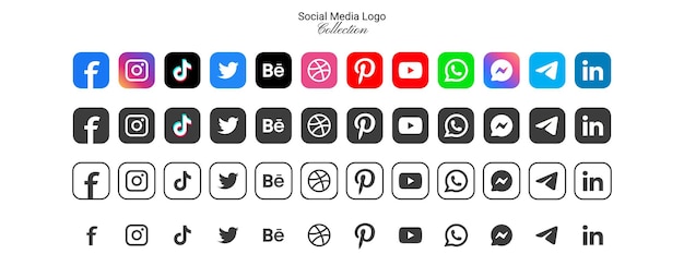 Popularna Kolekcja Ikon Logo Sieci Społecznościowej W Różnych Formach Wektor Zestaw