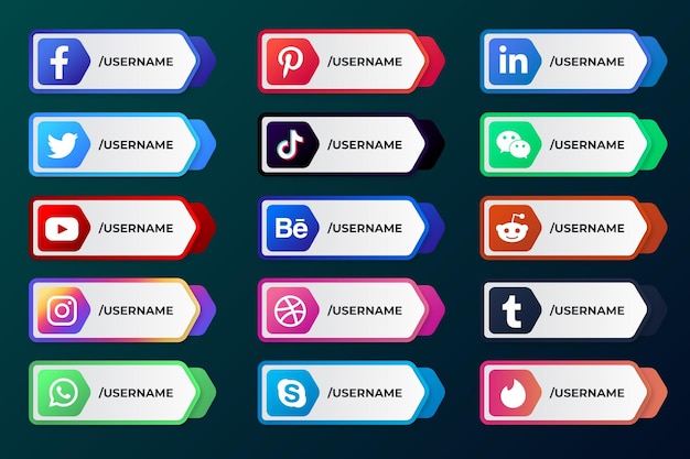 Popularne ikony mediów społecznościowych i logo niższe trzeci szablon kolekcji