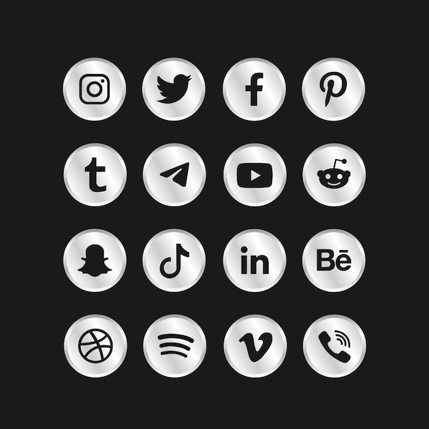 Plik wektorowy popularne kolekcje srebrnych ikon w mediach społecznościowych