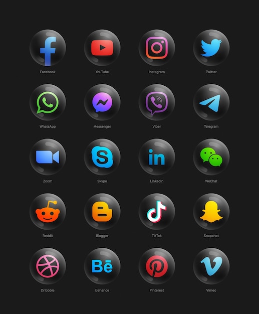 Popularne Social Media Network Nowoczesne 3d Okrągłe Czarne Ikony Www