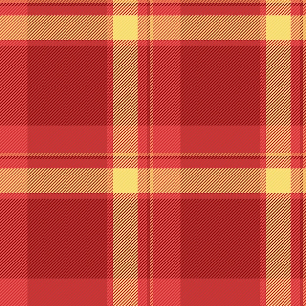 Popularny tło tekstura tekstylna urocza tkanina czek plaid Tweed wzór wektorowy bezszwowy tartan w kolorach czerwonym i żółtym