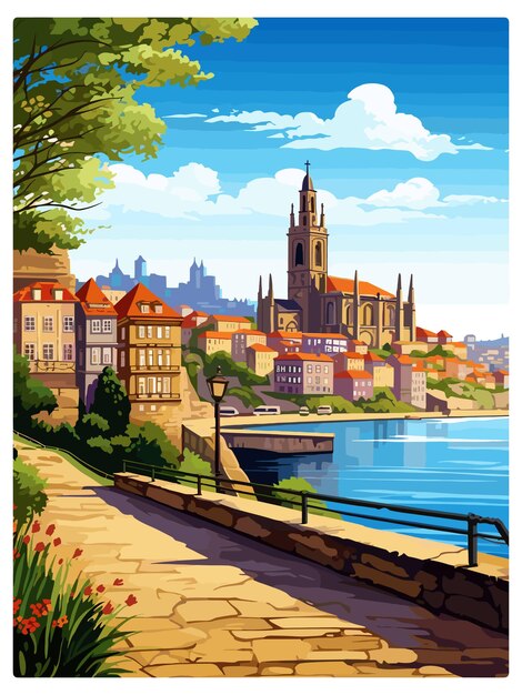 Plik wektorowy porto portugalia vintage plakat podróżniczy pamiątkowa pocztówka portret malarstwo wpa ilustracja