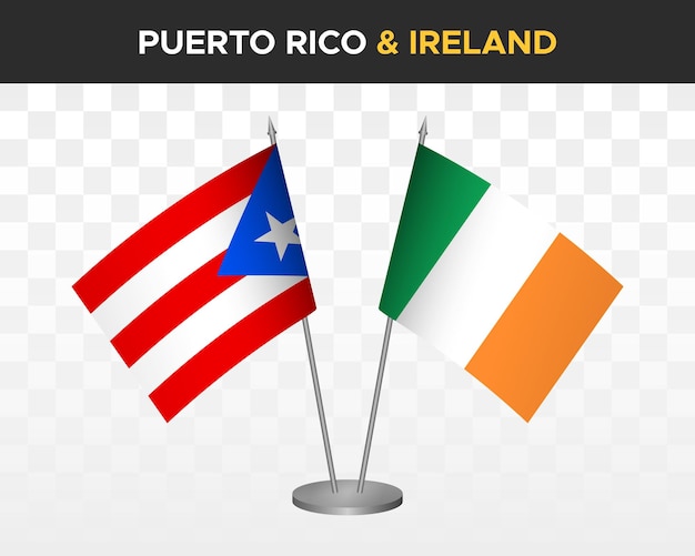 Portoryko Vs Irlandia Biurko Flagi Makieta Na Białym Tle 3d Ilustracji Wektorowych Flagi Stołu