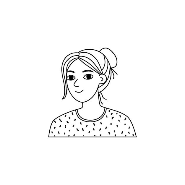 Portret dziewczynki na białym tle w zarysie szkic stylu doodle Młoda kobieta się uśmiecha