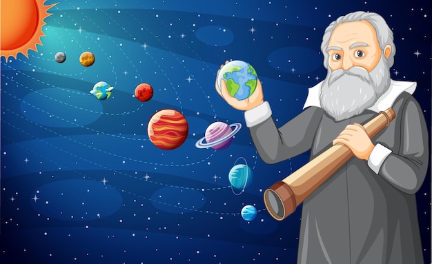 Plik wektorowy portret galileo galilei w stylu kreskówki