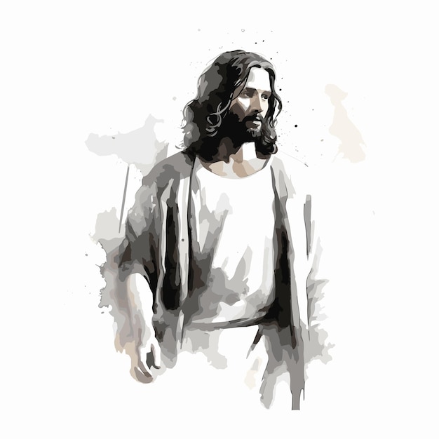 Portret Jezusa Akwarela Ręcznie Malowana