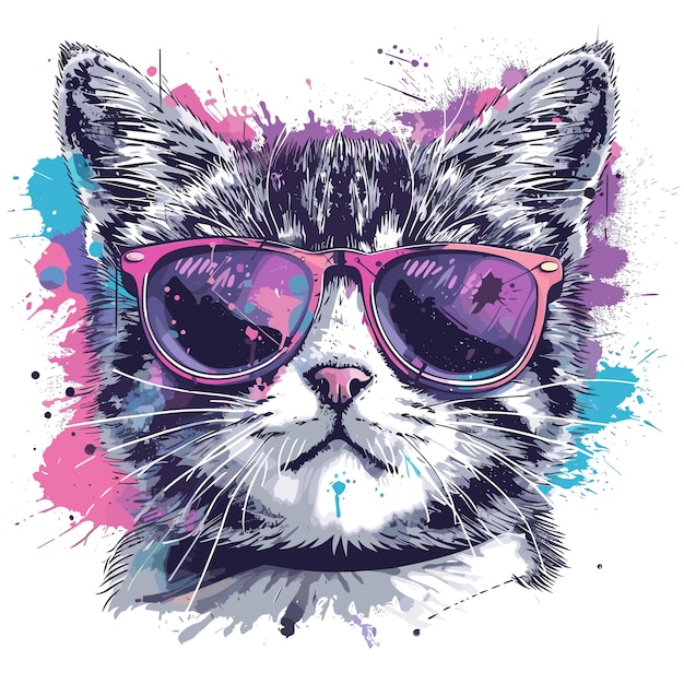 Plik wektorowy portret kota z okularami przeciwsłonecznymi ręcznie narysowana ilustracja wektor
