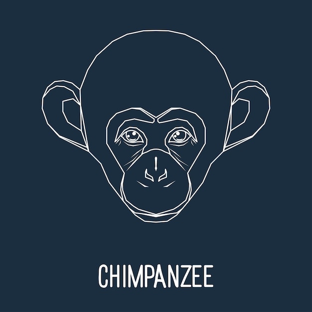 Portret Małpy Szympansa Narysowany W Jednej Linii Ciągłej Na Białym Tle Na Stylowym Ciemnym Tle Do Wykorzystania W Projektowaniu Karty, Zaproszenia, Plakatu, Banera, Afisz, Okładki Billboardu
