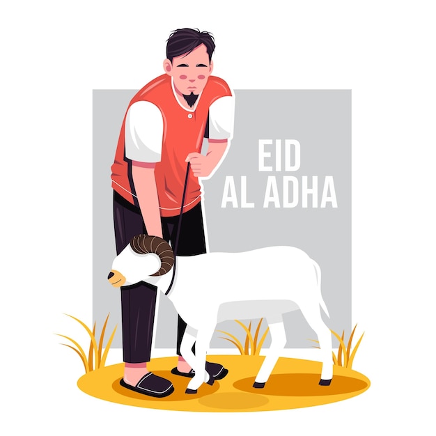 Portret Mężczyzny I Kozy Dla Ilustracji Eid Al Adha