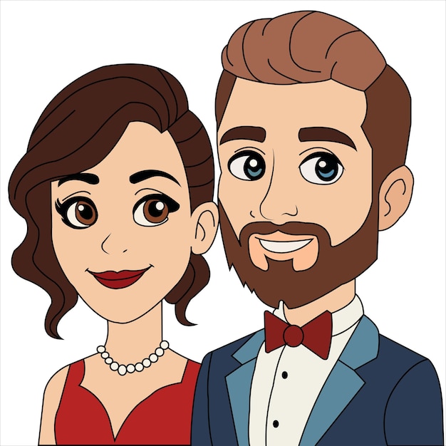 Portret pary kreskówki Ilustracja wektorowa mężczyzny i kobiety