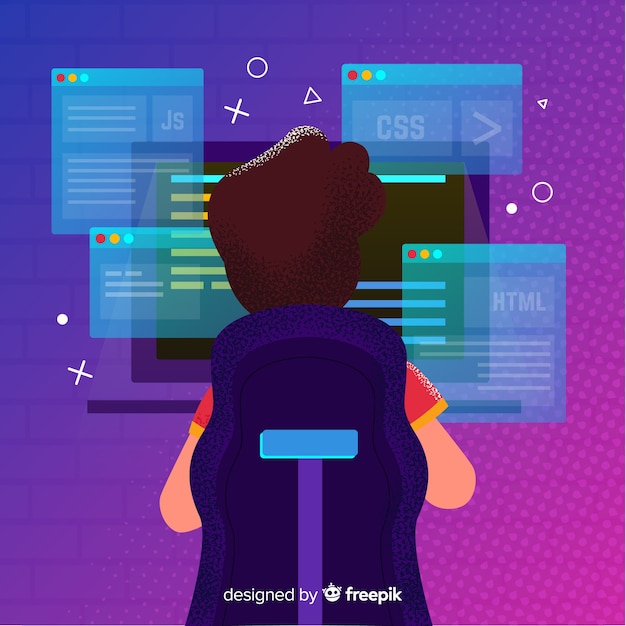 Portret programisty pracującego z komputerem