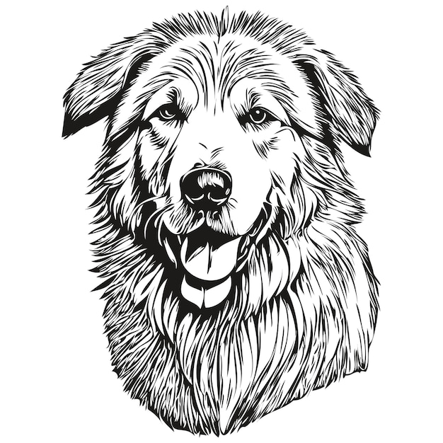 Portret Psa Kuvaszok W Wektorowym Rysunku Zwierzęcym Do Ilustracji Wydruku Tatuażu Lub Koszulki