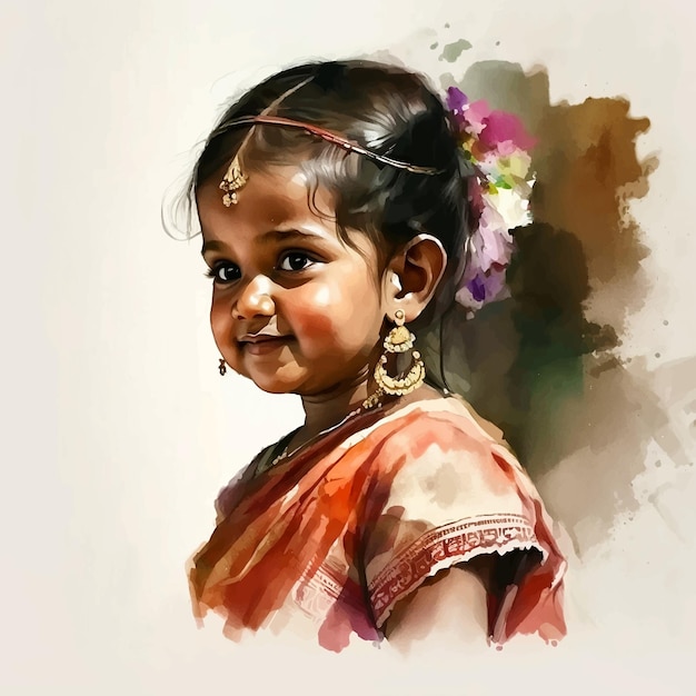 Plik wektorowy portret słodkiej małej dziewczynki farby coler wody