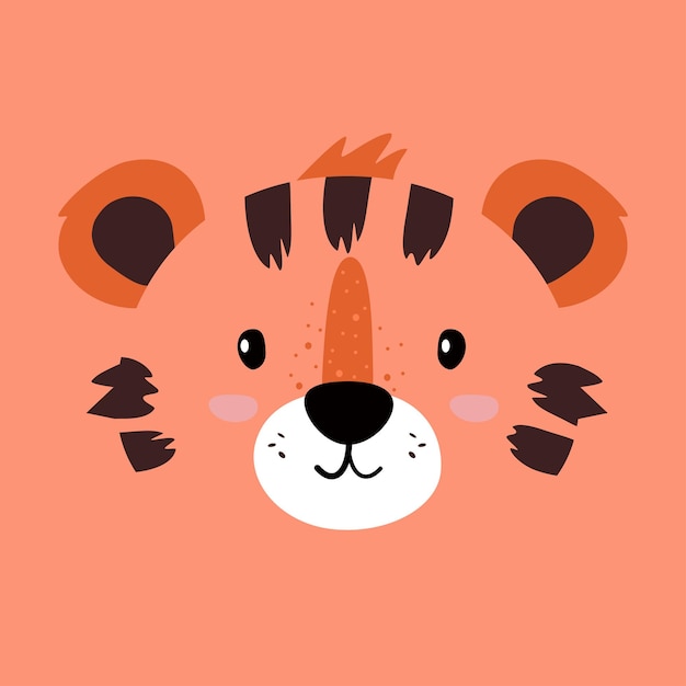 Plik wektorowy portret śmiesznego tygrysa w płaskim stylu twarz zwierzęcia lub dzikiego kota projekt zdjęcia profilowego w mediach społecznościowych