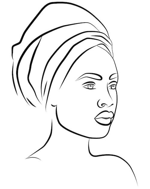 Portret Z Jedną Linią Piękna Afrykańska Kobieta