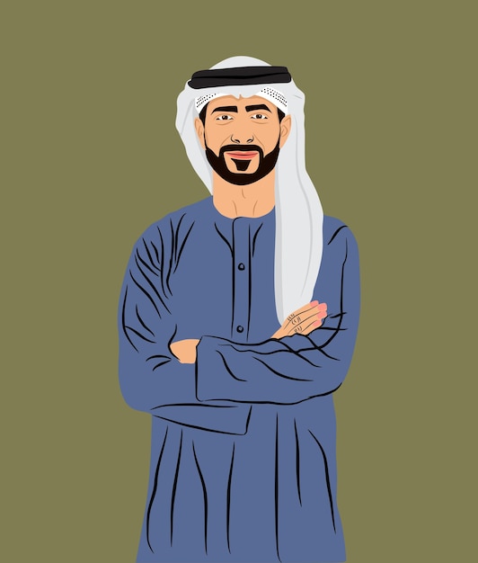 Portrety arabskich biznesmenów i Dubai Sheikh Cartoon Vector Portrait