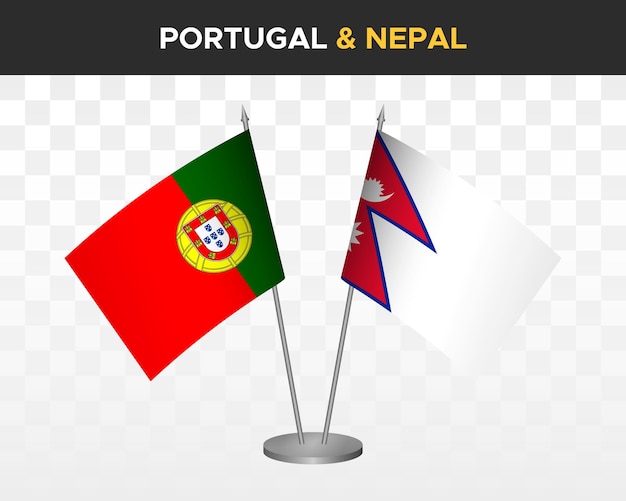 Portugalia Vs Nepal Flagi Na Biurko Makieta Na Białym Tle 3d Wektor Ilustracja Flagi Stołowe