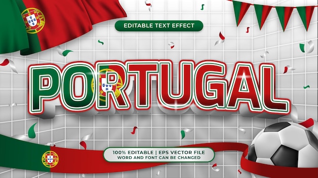 Plik wektorowy portugalskie mistrzostwa świata w piłce nożnej w tle motyw edytowalny efekt stylu tekstu