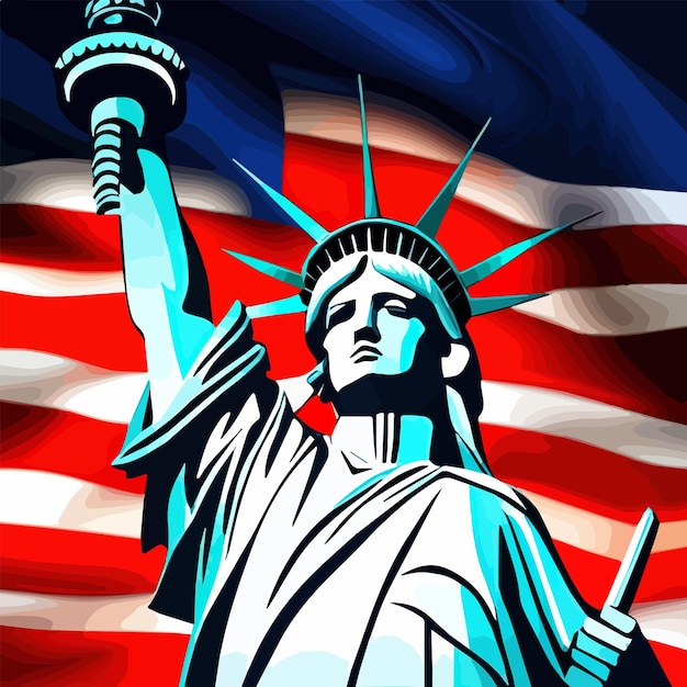 Plik wektorowy posąg wolności na tle flagi usa ilustracja wektorowa wizerunek patriotyczny odpowiedni dla stanów zjednoczonych