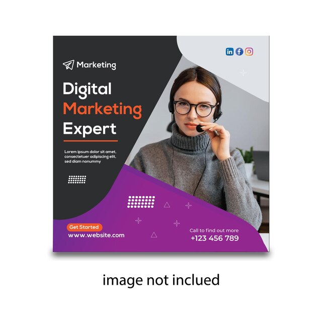 Post eksperta ds. marketingu cyfrowego na Instagramie i baner w mediach społecznościowych