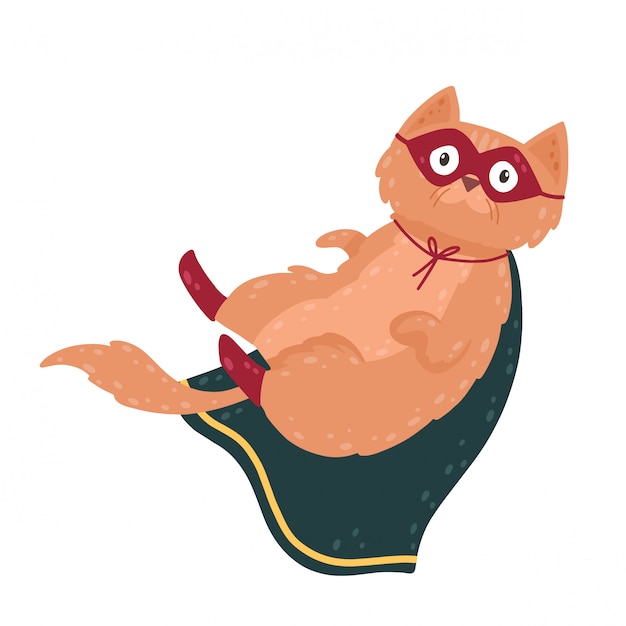 Plik wektorowy postać kota superbohatera w stroju. słodkie zwierzę w masce i pelerynie.