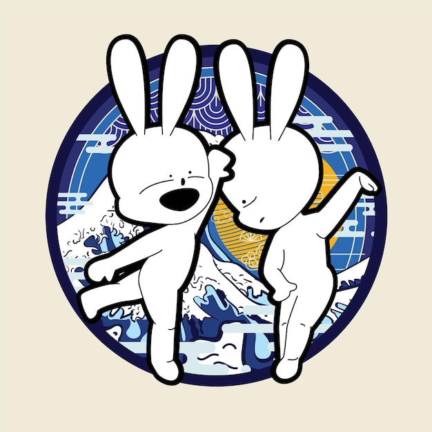 Plik wektorowy postać króliczka na ikonę nowego roku i logo z tłem azjatyckim
