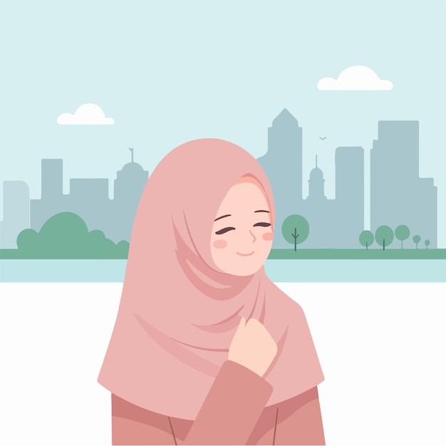 Postać Muzułmańskiej Kobiety Jest Wesoła Z Prostym, Płaskim Stylem Projektowania
