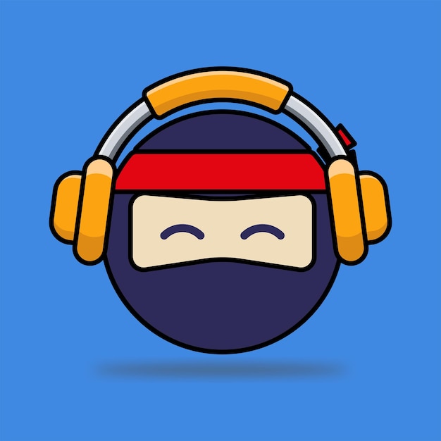 Postać Ninja Z Ilustracją Ikony Kreskówka Słuchawki