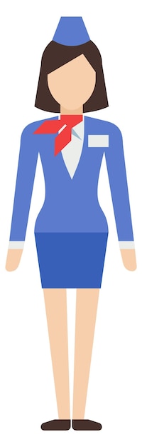 Plik wektorowy postać stewardesy stojąca kobieta w niebieskim mundurze