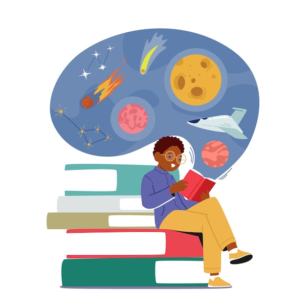 Postać Ucznia Ucznia, Czytanie Książki O Kosmicznej Podróży Międzygwiezdnej Z Powrotem Do Edukacji Szkolnej Lub Koncepcji Uczenia Się